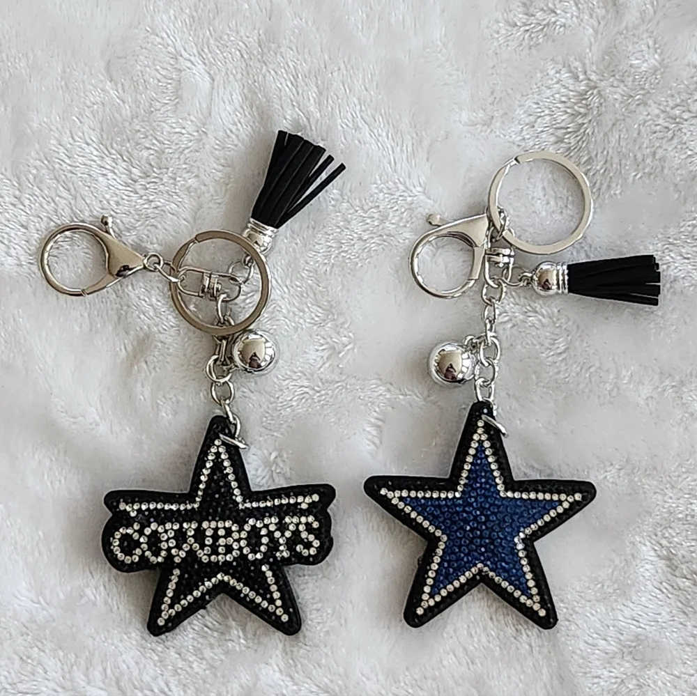 Dallas Cowboys Star Keychain Set with Black and Blue Accents Bag Charms